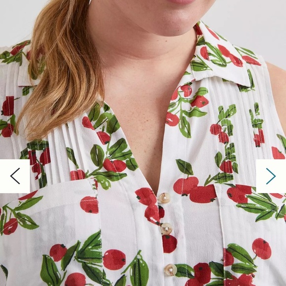 Anthropologie Red and White Sleeveless Blouse with Mandarin Collar - Picture 7 of 13